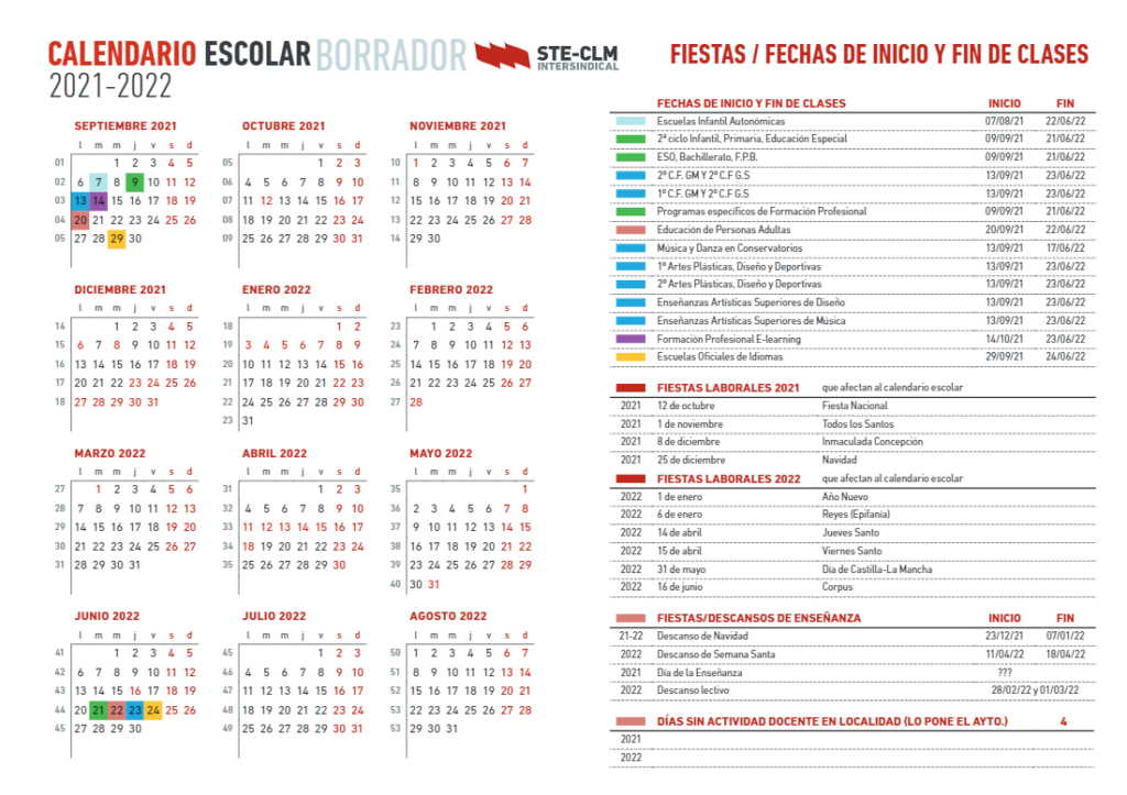 Presentado el borrador del calendario escolar de Castilla-La Mancha ...